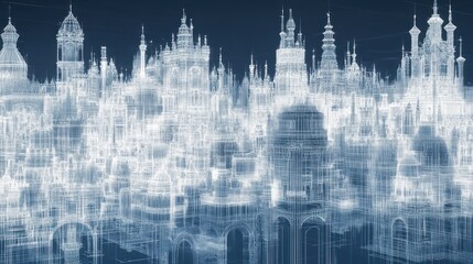 Wireframe Cityscape Architectural Fantasy