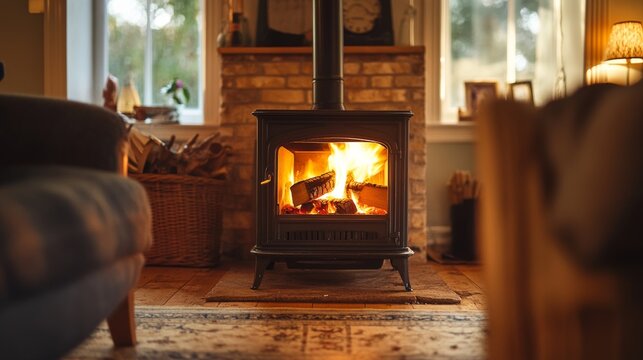 A cozy log burner in the front room of a cottage, providing warmth and ambiance with its flickering flames. Enjoy the traditional charm of this off-grid heating source.
