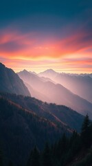 Obraz premium Stunning sunset over mountains creates a serene and abstract background for mobile devices