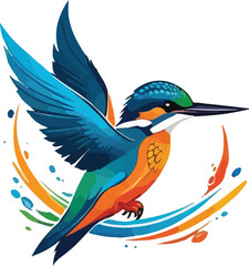 Obraz premium Colorful Kingfisher Illustration vector design, Kingfisher flying vector design