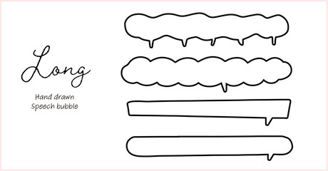 Speech bubble frame set, simple hand-drawn horizontal long speech bubbles, vector material, monochrome, white background, copy space