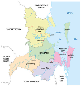 Administrative map of Greater Brisbane, Queensland, Australia