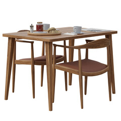 wooden dining table set isolated on white background . table and chair