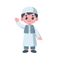 Muslim little boy standing and greeting the happy month of Ramadan