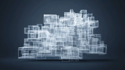 Abstract city, wireframe, 3D render, dark background, technology concept