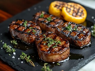 Grilled steaks, peppers, restaurant