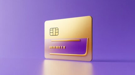 Modern design of a golden credit card set against a vibrant purple backdrop showcasing innovative financial technology