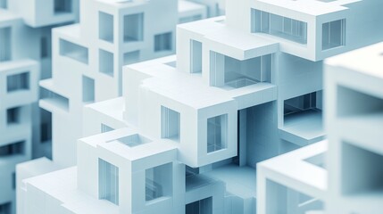 Futuristic white city, architectural model, urban design, dense housing, aerial view, for architectural visualization