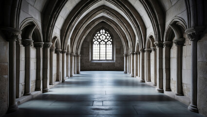 Obraz premium A gothic architectural theme in a catholic church or cathedral, with ornate stone patterns and detailed sculptural elements, typical of Gothic design, showing signs of age and weathering