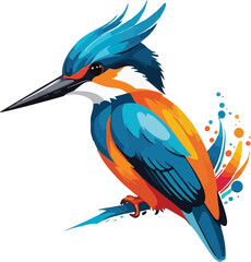 Kingfisher sitting on branch, Colorful Kingfisher Illustration vector design