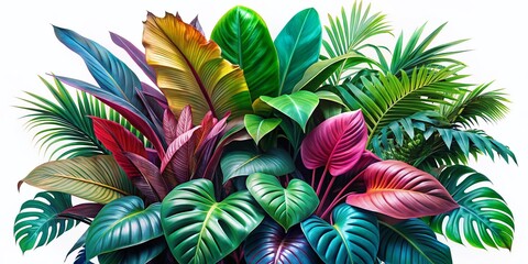Fototapeta premium Surreal Tropical Leaves Isolated on White: High-Resolution Stock Photo for Design