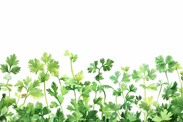 Obraz premium Watercolor Illustration of Fresh Cilantro Growing on a White Background