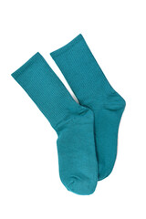 Warm woolen socks isolated on white background.