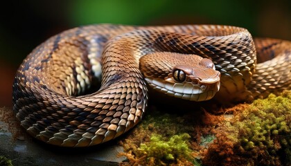 Obraz premium Closeup of the Asp Viper Vipera aspis in a Dramatic Desert Landscape, Showcasing Intense Detail and Vivid Scale, Capturing the Power and Poise of this Venomous Snake in its Natural Habitat.