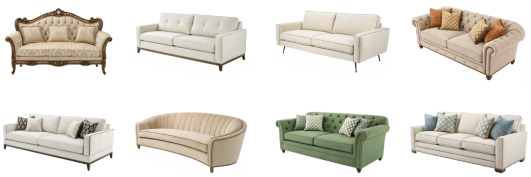 Set of Elegant sofas showcased in various styles