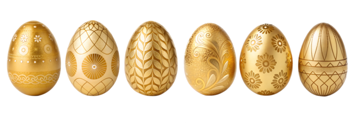 Set of Decorative golden Easter eggs with intricate designs
