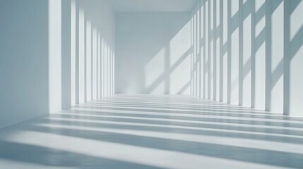 Fototapeta premium Empty Room with Bright Shadows on White Wall and Floor Surface