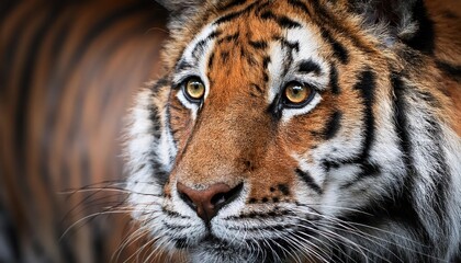 Fototapeta premium Closeup Portrait of a Majestic Siberian Tiger, Capturing Intense Eyes and Striking Coat Patterns in a Forest Clearing, Showcasing the Power and Beauty of this Magnificent Predator.