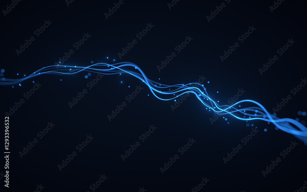 Poster abstract glowing wave lines and shiny particles, 3d rendering.