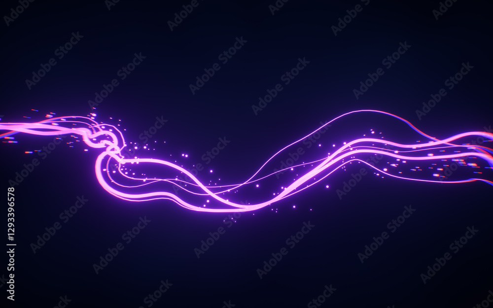 Poster abstract glowing wave lines and shiny particles, 3d rendering.