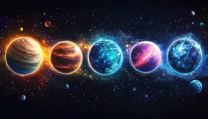 Fototapeta premium Five planets, cosmic space, nebula