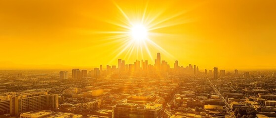 Sun-drenched Metropolis: High-Angle View of Skyscrapers and Streets During a Heatwave 
