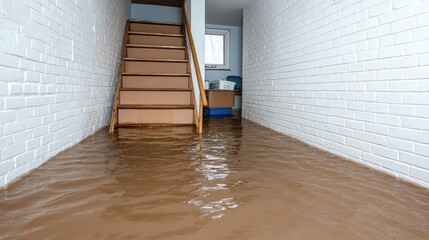 Flooded basement with water damage after a storm. Concept of disaster, flood, and home insurance.