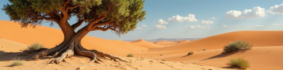 Tamarisk tree trunks grow thick and twisted in sand, tamarix, Sahara