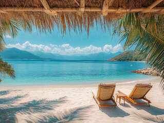 Fun and carefree beach moment, tropical summer scene artwork. © Anton