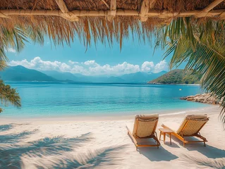 Foto op Canvas Fun and carefree beach moment, tropical summer scene artwork. © Anton