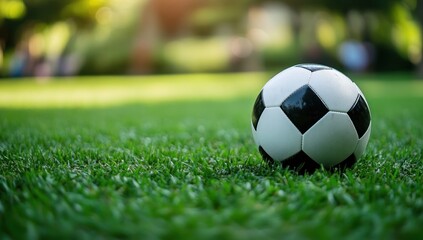 Fototapeta premium Soccer Ball on Lush Green Grass