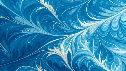 A vibrant blue marble ink pattern with fluid, swirling textures.