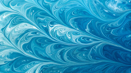 A vibrant blue marble ink pattern with fluid, swirling textures.