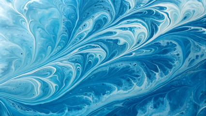 A vibrant blue marble ink pattern with fluid, swirling textures.