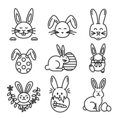 Set of line art editable Easter Bunny themed icons