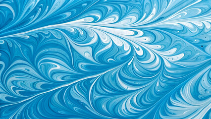 A vibrant blue marble ink pattern with fluid, swirling textures.