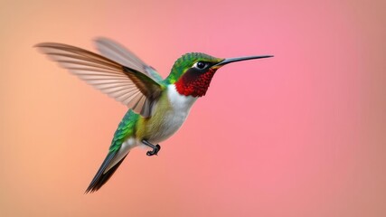 Fototapeta premium Vibrant hummingbird against a soft, gradient-colored background, purple, watercolor painting, abstract art