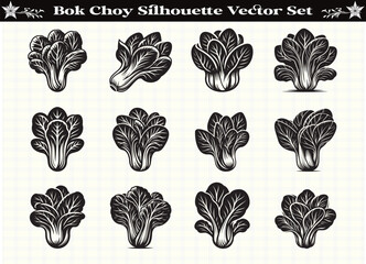 Black Color Bok Choy Silhouette Vector Illustration for Digital and Print Design