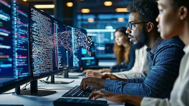 Diverse Tech Professionals Collaborating on AI and Blockchain Solutions