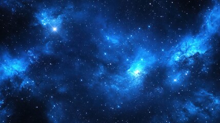 Naklejka premium Cosmic Nebula Blue interstellar clouds, distant stars, dark space background; ideal for science fiction