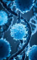 Blue cell with biological DNA background, 3d rendering.