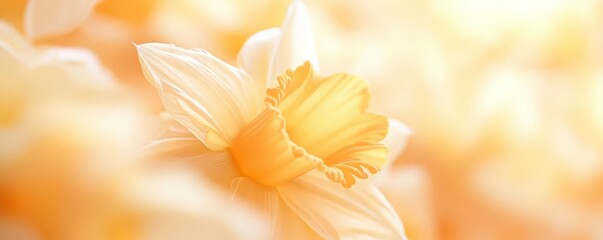Fototapeta premium Close-up of daffodil petals swaying in a gentle spring breeze, with a soft, blurred background in motion.