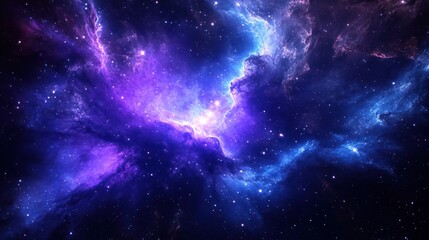 Obraz premium Cosmic Nebula Purple, blue gas clouds, stars, deep space background; ideal for science fiction