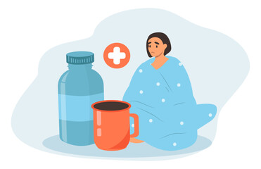 vector illsutration in flat style - sick girl