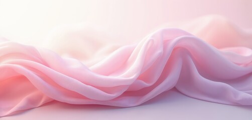 Obraz premium Abstract pink wave background with light gradient. Smooth cloth, silk textile texture with flow shape. Elegant fantasy banner decoration with dynamic color element, graphic illustration.