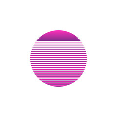 A vibrant retro sun circle with horizontal lines capturing the bold, colorful essence of the 1980s. perfect for retro-themed designs with a geometric twist.