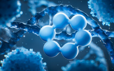 Molecule with biological DNA background, 3d rendering.