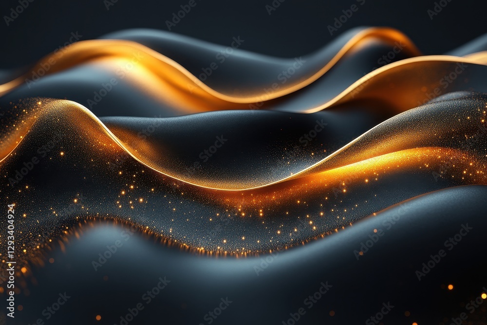 Poster flowing waves of light and texture create a captivating visual of shimmering golden patterns against