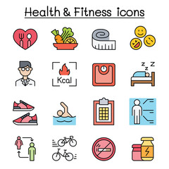Heath , Fitness, Diet icon set in thin line style