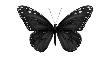 Black butterfly with white spots on a blue and green plaid background, stunning nature photograph
